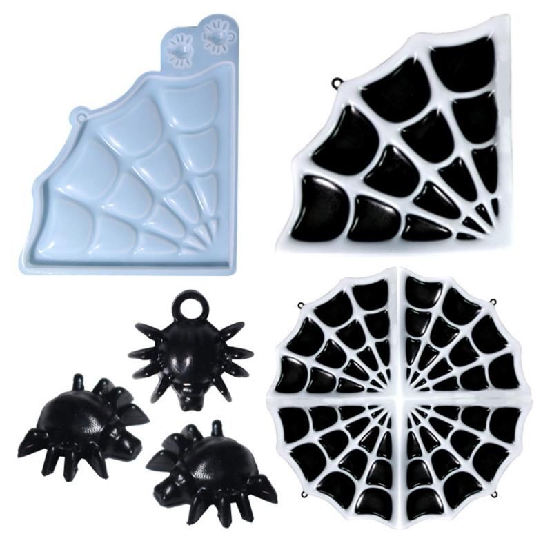Glossy Silicone Spiders Web Mold Wall-mounted Halloween Stereo Mold DIY Ornaments Pendant Epoxy Resin Crafting Molds