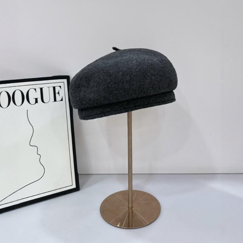 25 Early Autumn New High-quality Woolen Beret Women's Big Head Circumference Solid Color Face Small Painter Hat