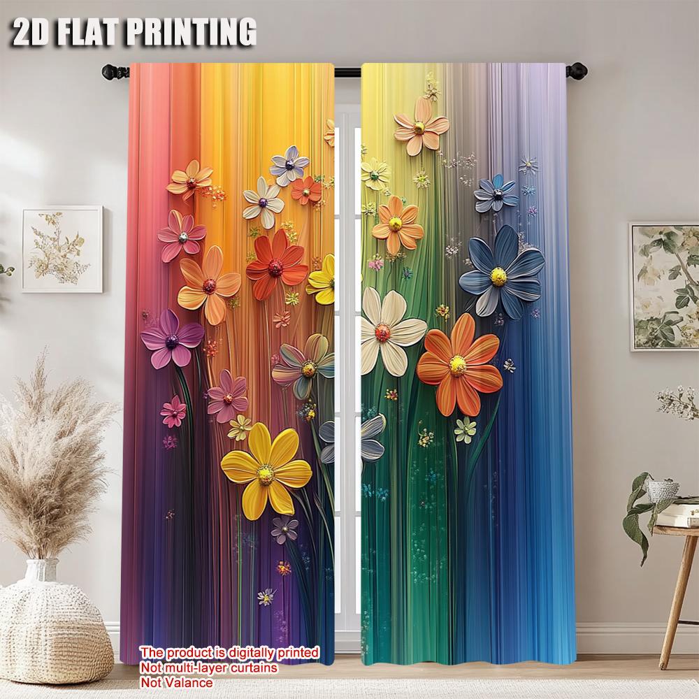 

Set Of 2 Artistic Floral Printed Window Curtains Polyester Material Design Drapes Bedroom Living Room Office Curtain With Rod Pocket Perfect For W100*H70(CM)-Rod Pocket&2PCS