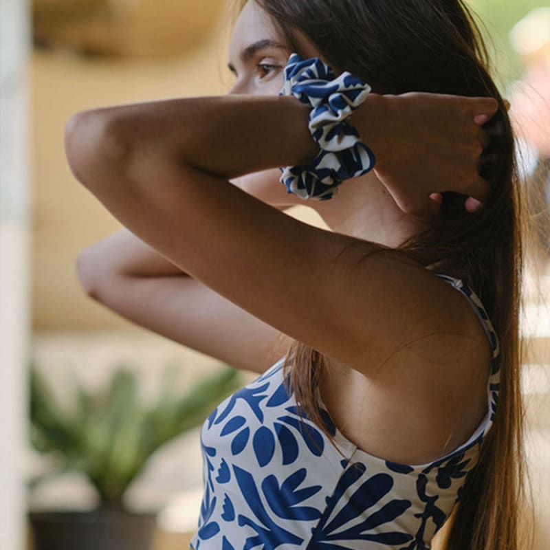 Fine Bay Swim Hair Scrunchie, Ethnic Blue