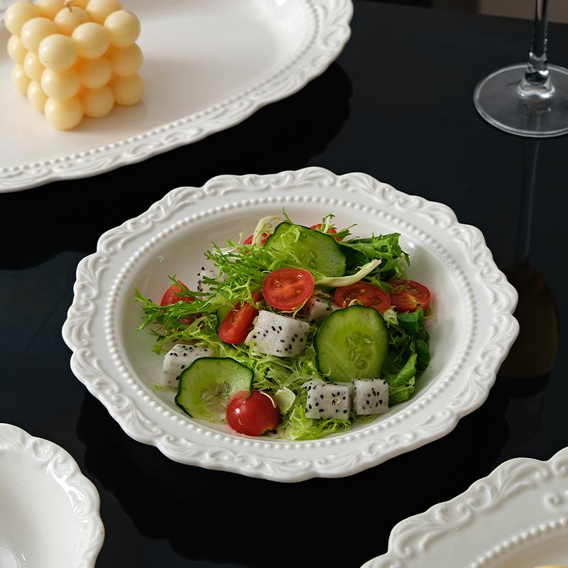 Ceramic Relief Dinner Dishes Household French New Underglazed Colour White Vintage Kitchen Tableware Exquisite Aesthetic Plate