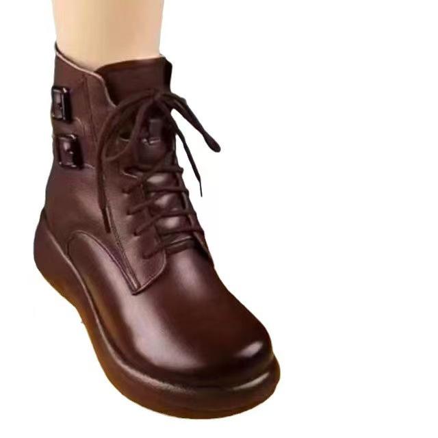 2025 Women's Retro Ankle Boots: Fleece-Lined, Platform Chunky Sole, Solid Color Martin Style for Autumn/Winter