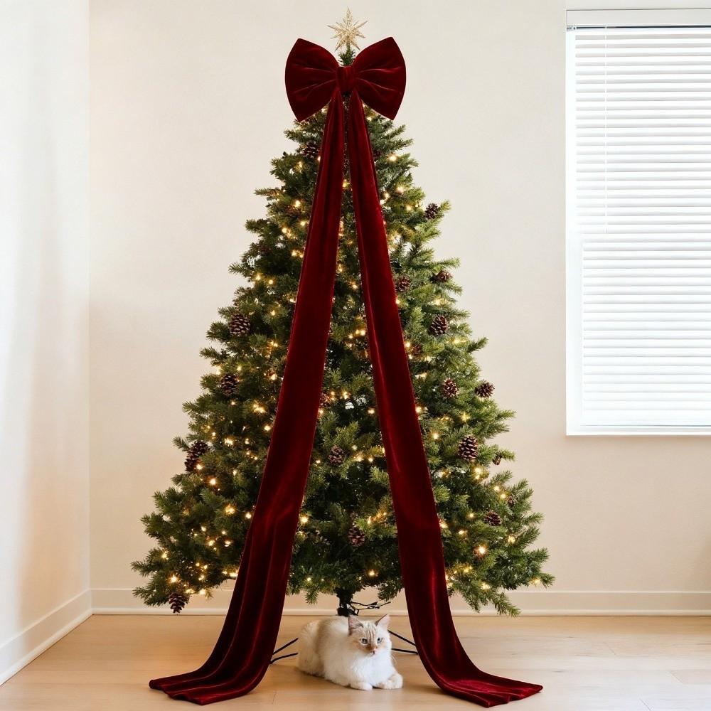 New Large Christmas Bow Decoration Red Velvet Big Ribbon Ribbon Decor Tree Topper Bow Fireplace Decor