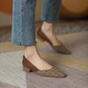 2025 Spring Small Fragrant Wind Medieval Shoes Internet Celebrity Plaid Cloth Color Matching Low Heel Light Mouth Pointed Head Flat Sole Shoes Women