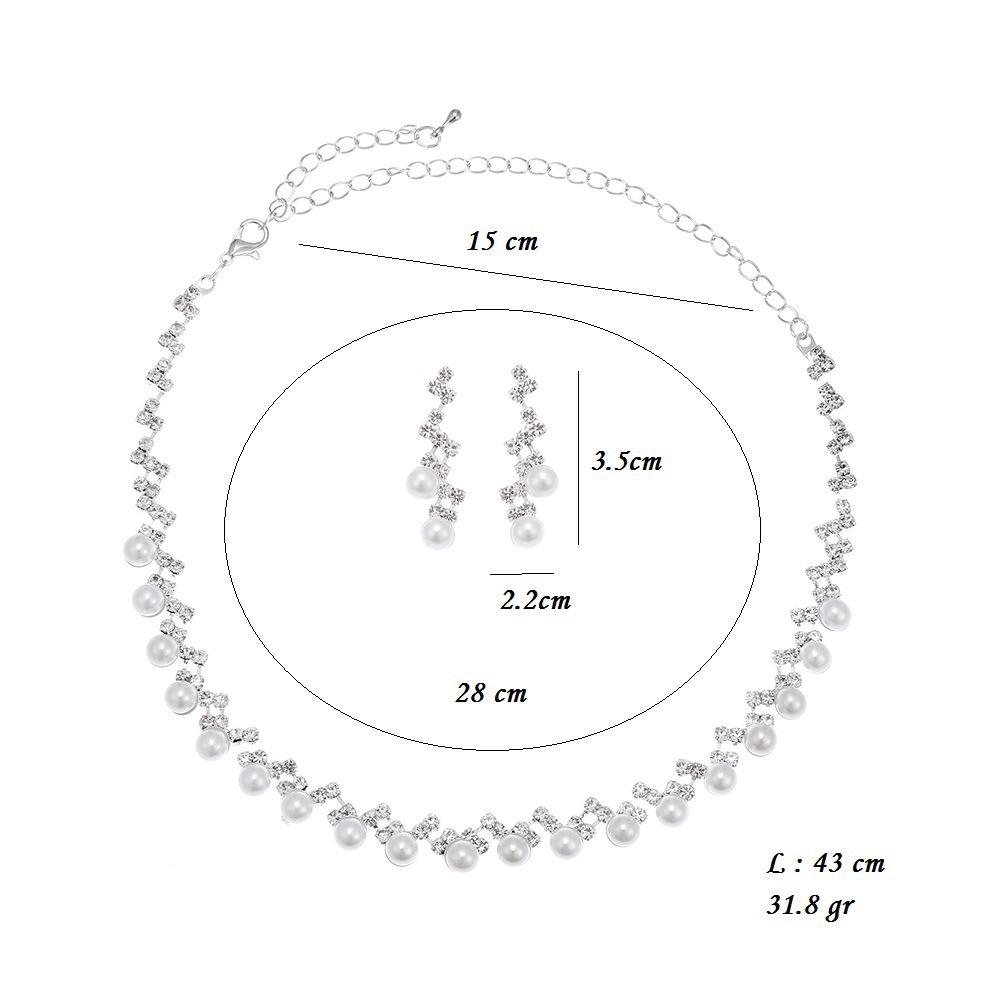 Hochzeit Silber Accessoires mit Perlen Krallenkette Ohrringe Halskette Set