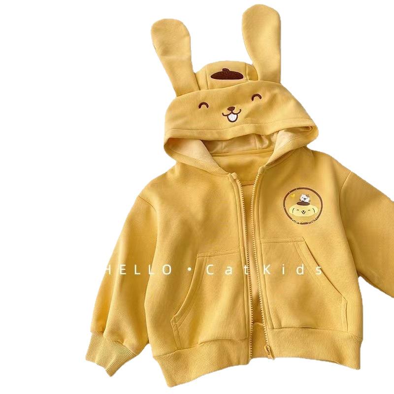 Cartoon Print Hoodie for Girls Fall New Style Kids Zip Up Long Sleeve Jacket Top Cute Bear Pattern Children Sweatshirt Girls Outerwear