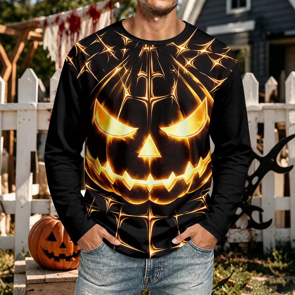 Men's Halloween Neck Long Sleeve Shirt for Casual Comfort