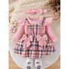 Baby Mädchen Kleidung Neugeborenes Säugling Langarm Jumpsuit mit Stirnband Outfit Set 3tlg Schleife Herbst Winter 0-18 Monate, für Draußen