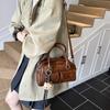 Retro Bowling Bag Handbag Pu Material With Zipper Closure For Daily Use