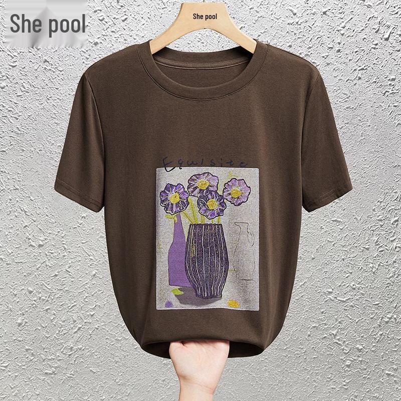 SheChi Women s Floral Print Round Neck Loose T-Shirt S