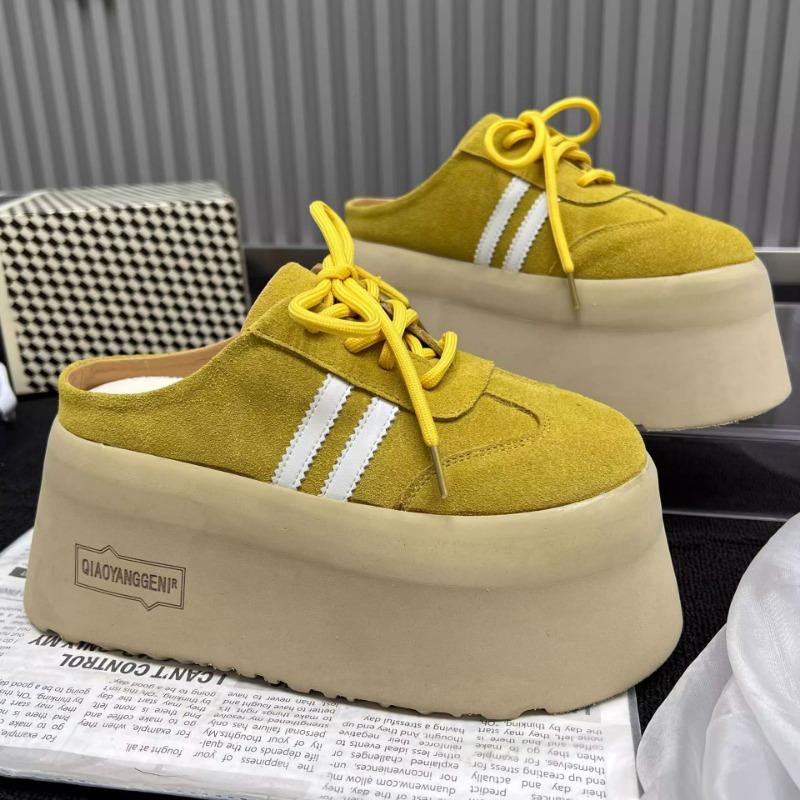 

Весна новинка Баотоу тапочки женские модные универсальные увеличение роста толстая подошва повседневные тапочки нишевые с высоким чувством полутапочки 40 жёлтый