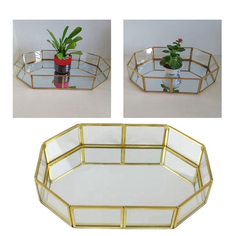 Vassoio in Vetro per Gioielli e Cosmetici Organizer Dorato per Mobiletto del Bagno Con Bordi Arrotondati Sicuri Per la Decorazione della Casa