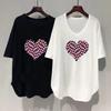 T-shirt Women Mid-length Summer Casual Large Size Loose U Neck Pullover Short-sleeved Tops