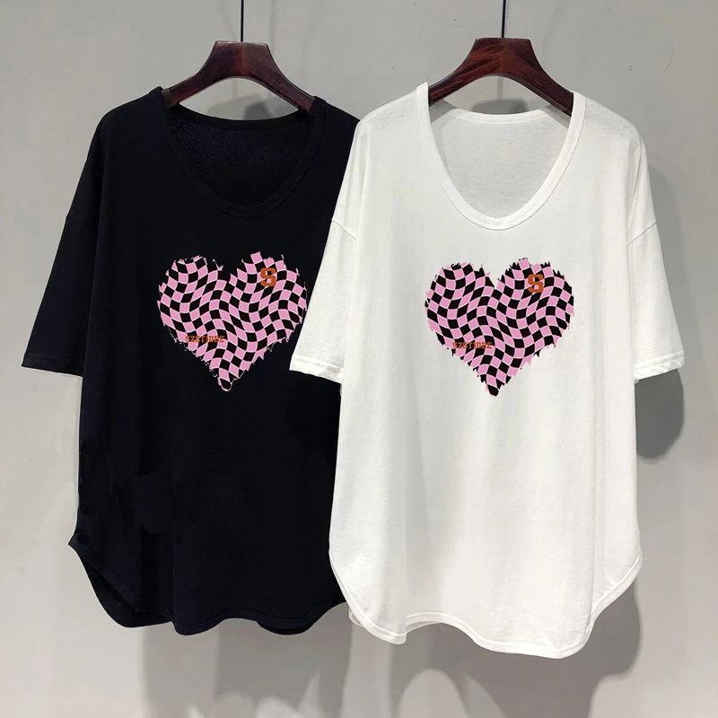 T-shirt Women Mid-length Summer Casual Large Size Loose U Neck Pullover Short-sleeved Tops
