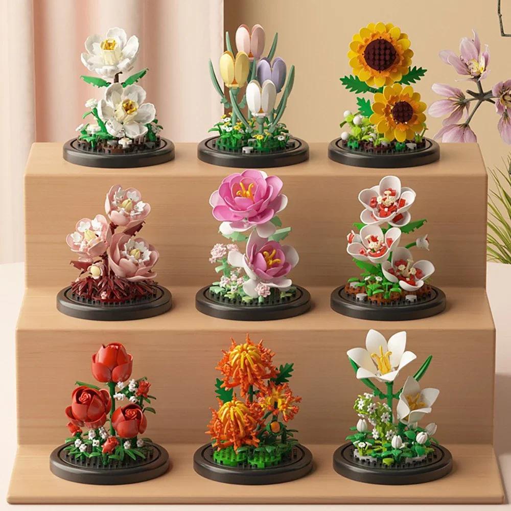 MOC Eternal Bouquet Rose Building Blocks Flower Building 3D Set DIY Eternal Bouquet Display Box Brick Toy for Home Office Decor