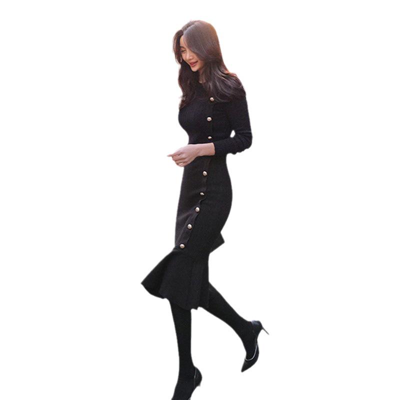 Hepburn Style Knitted Fishtail Sweater Dress for Women - Autumn/Winter Korean Fashion