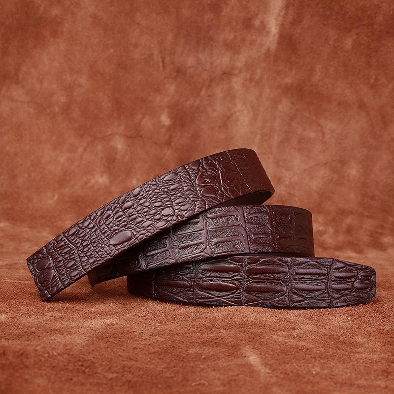 Single-Layer Transparent Dyeing Vegetable Tanned First-Layer Cowhide Automatic Buckle Belt, Men'S Genuine Leather Embossed Crocodile Pattern Belt With