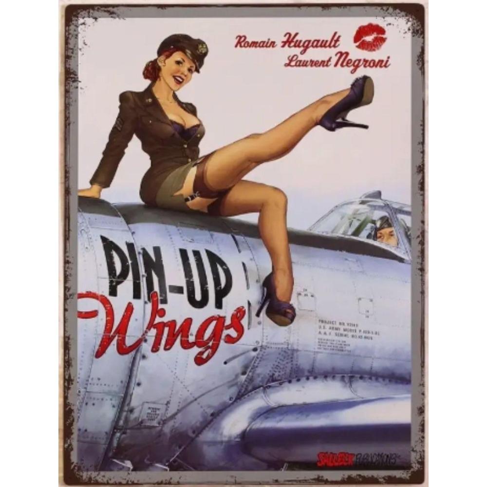 Tin Plate Pin-up Girl and Car, 20x30 Cm