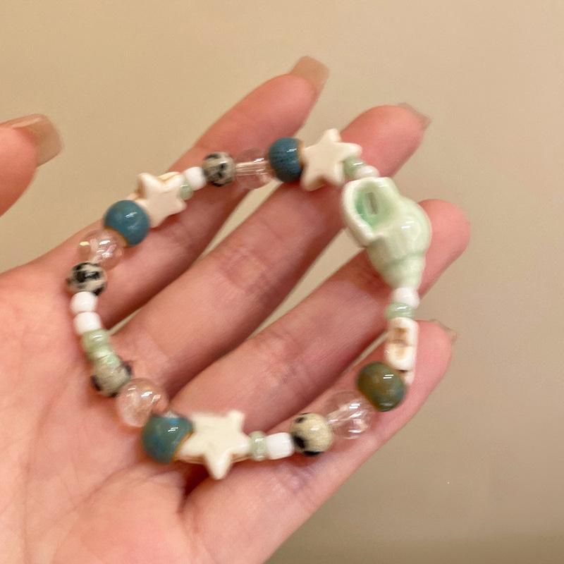 

Handmade Ceramic Star Conch Bracelet For Women Girls Cute Cartoon Glass Acrylic Beaded Bangles Summer Beach Party Charm Zircon