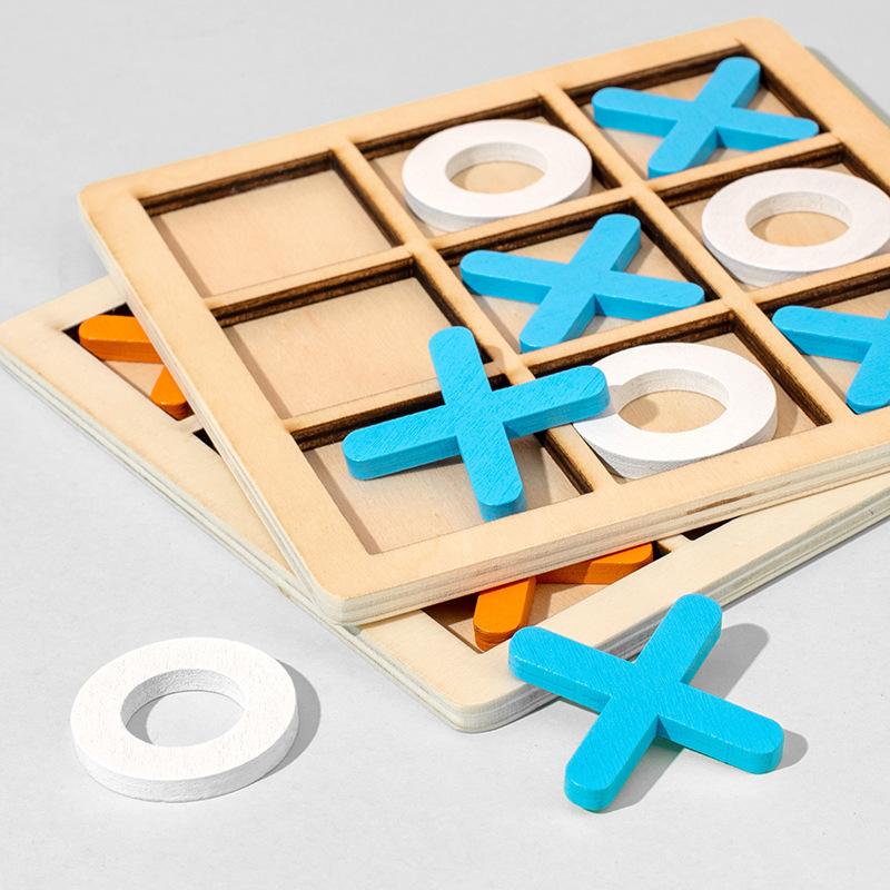 Montessori Interaction Wooden Board Kids Game XO Tic Tac Toe Chess Funny Developing Intelligent Educational Toy Puzzles 3D Maze