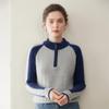 Half-Zip Color-Block Cashmere Women's Knit Sweater - Loose, Slimming, Soft, and Skin-Friendly Fashion Sweater