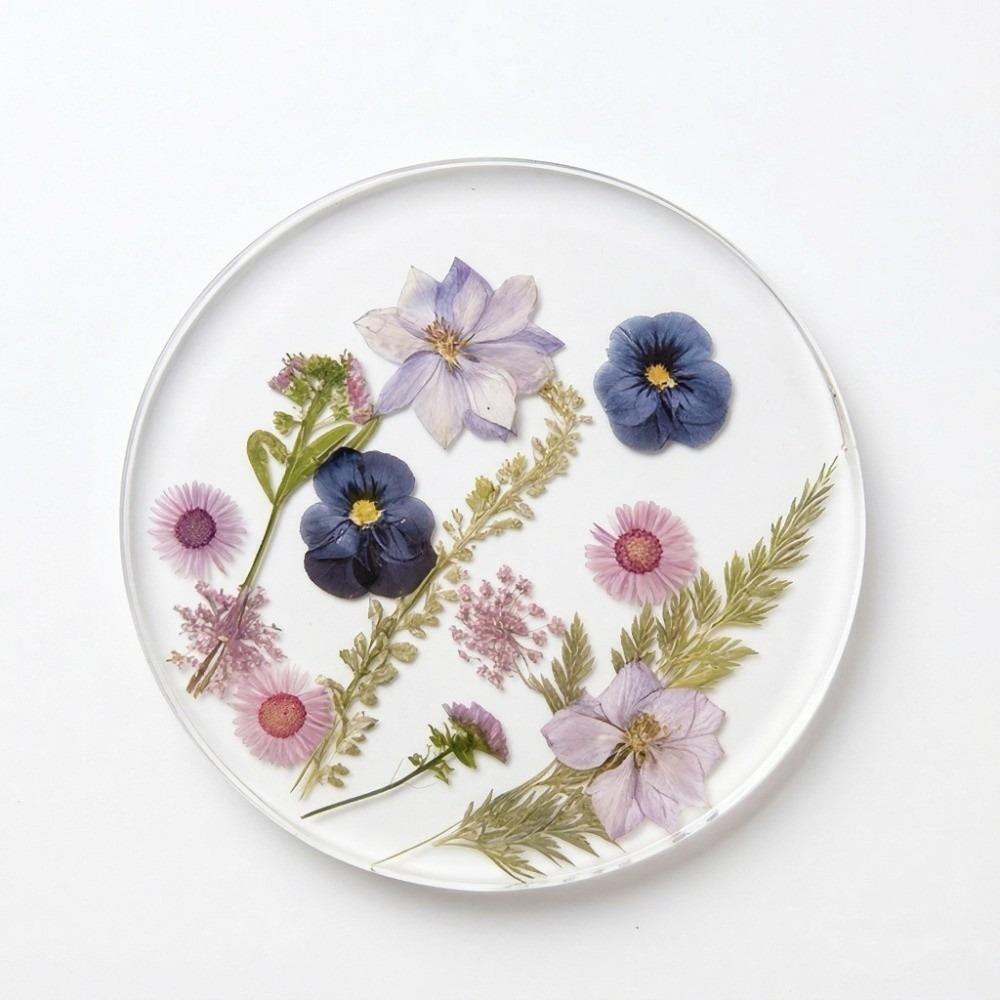 Round Floral Print Coasters Transparent Cup Mat Durable Insulation Pad Tea Table
