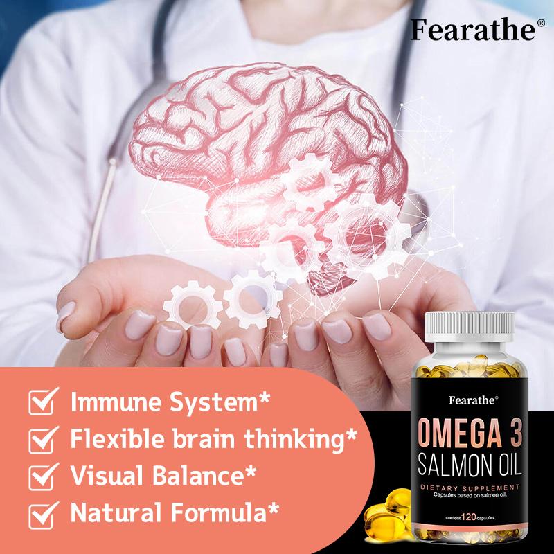 Omega-3 Salmon Oil Capsules, 100 Mg, 120 Capsules, Beneficial for Brain and Blood Pressure Health.
