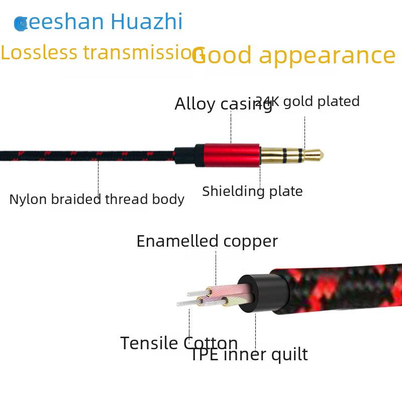Cable de audio auxiliar de 3,5 mm macho a macho trenzado de nailon para auriculares de coche y móviles