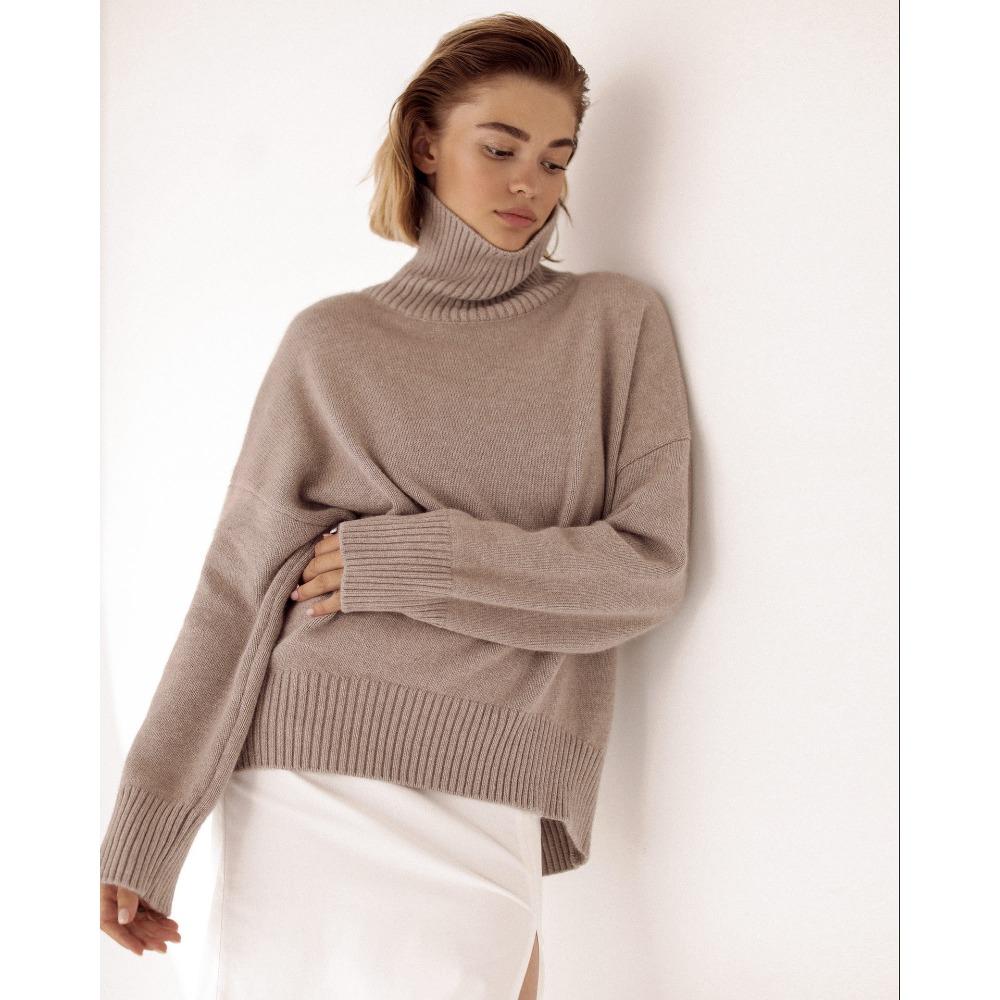 **Women's Thickened Knit Top Autumn Winter Loose Turtleneck Sweater Oversized High Neck Jumper**
