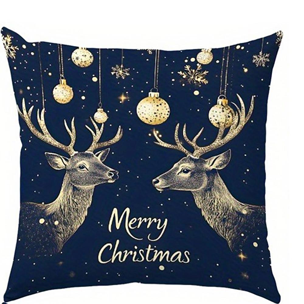 Christmas Themed Pillowcases: Snowflake, Deer, Bell & Christmas Tree Designs Sofa Room Cushion Cover Home Decoration Gift