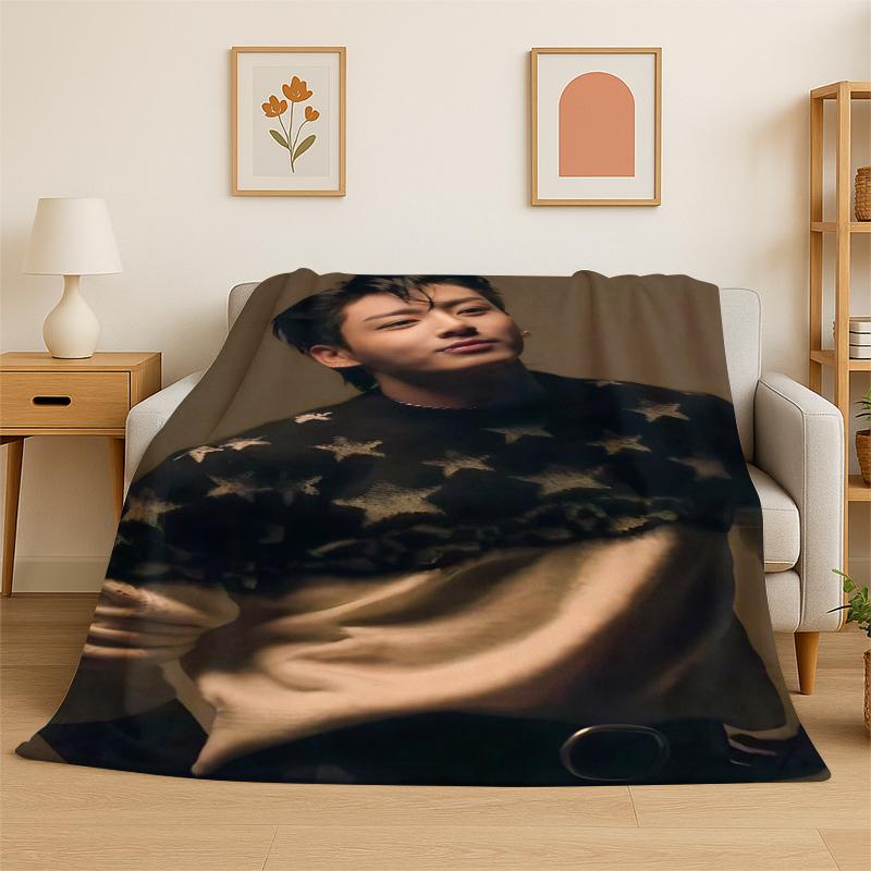 Kpop B-BTS Jeon Jung Kook JK Flannel Blanket Soft Warm Throw Blanket for Bedroom Living Room Bed Travel Camping Picnic Gift