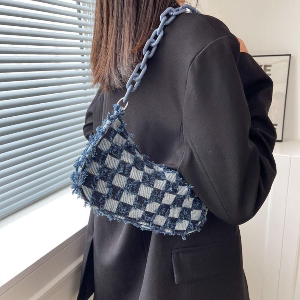 Chessboard Chain Handbags Contrast Color Shoulder Bag Fashion Plaid Underarm Bag  Streetwear