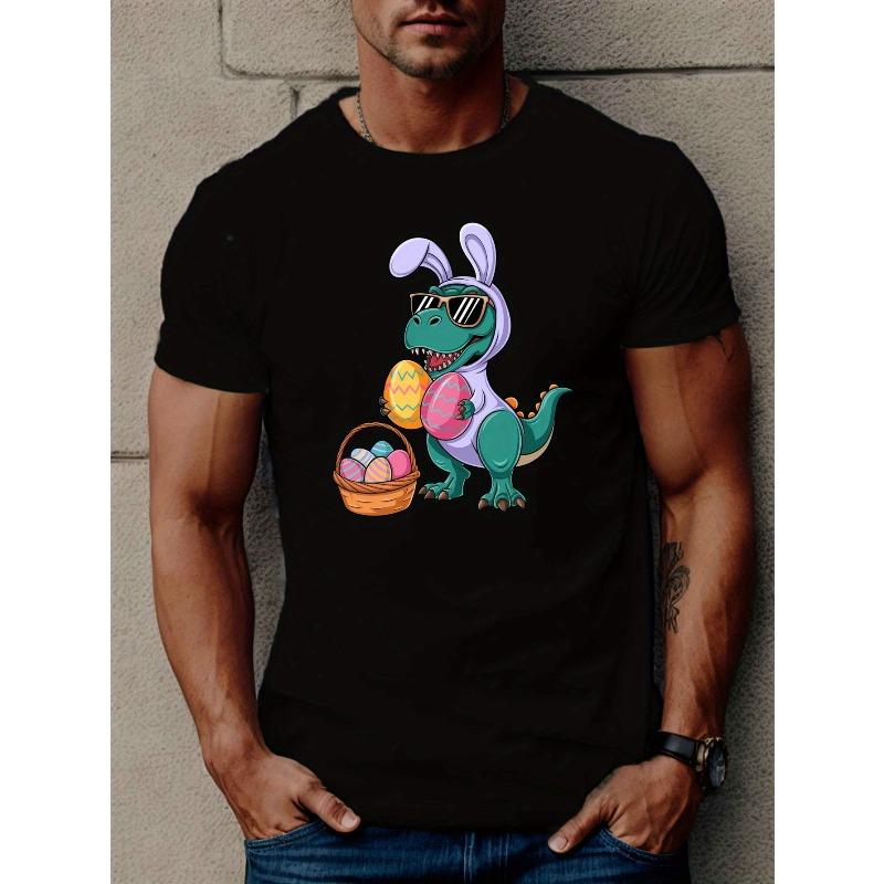 

European sizes Men s T-Rex Dinosaur T-Shirt - Short Sleeve Summer Top with T-Rex & Bones Back Print, Casual Round Neck Tee for, 4XL чорний