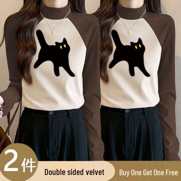 

Women s Velvet Color Block Semi-High Neck Slim Fit Shirt 2XL (130-145 jin)