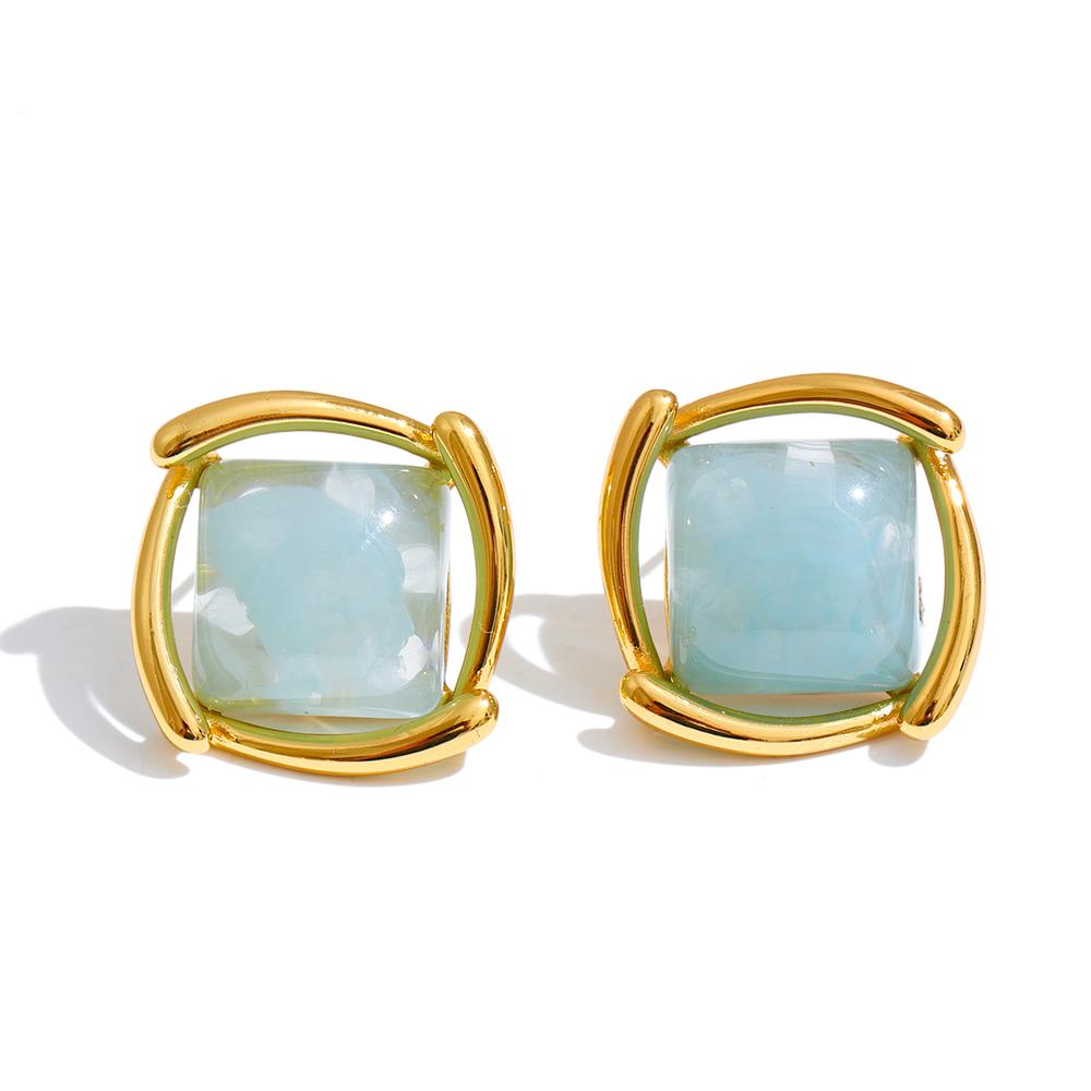 Yhpup Joyful Candy Multi-Color Resin Acrylic Square Stud Earrings Stainless Steel Y2K Popular Jewelry Blue Green Purple White