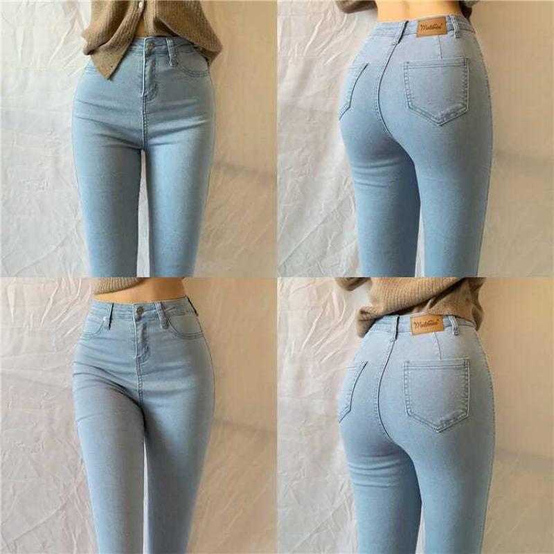 Jeans elasticizzati a vita alta di grandi dimensioni Pantaloni skinny elasticizzati in denim slim da donna Pantaloni in denim a matita con sollevamento dell'anca lavati vintage