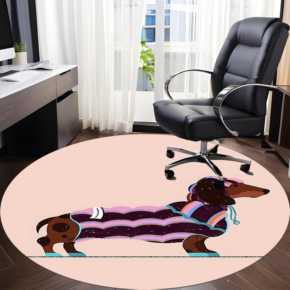 1pc Dachshund Blanket Office Round Area Rug, Indoor Mat Suitable ForOffice, Under Office Chairs Bedroom Living Room Home Decor, Room Deco U51