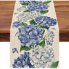 Seliem Spring Hydrangea Floral Flowers Table Runner, Blue Butterfly Kitchen Dining Table Decor, Seasonal Summer Burlap Home Decoration Indoor Outdoor