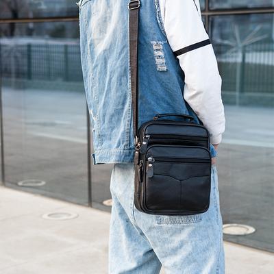 Men's Crossbody Bag Vertical Square Business Hand-held Backpack Cowhide Single-shoulder Bag