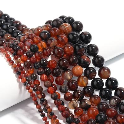 Dark Red Stripe Onyx  Agate Stone Beads 4-12mm Loose Beads for Jewelry Making Charm Fashion Accessories DIY