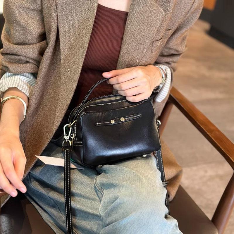 Cowhide Bag Women's Genuine Leather Small Square Bag Women's Bag Fashionable Single-shoulder Casual Crossbody Bag