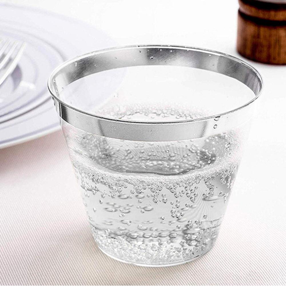 100pcs Gold-rimmed Plastic Cups 3 Colors Available Food-grade Plastic Heavy-duty Disposable Plastic Cups For Iced Coffee Cold Beverage