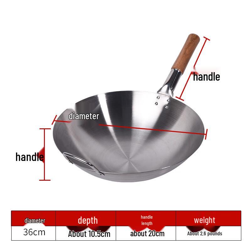 Wutuo Traditional Refined Iron Wok with Wooden Handle