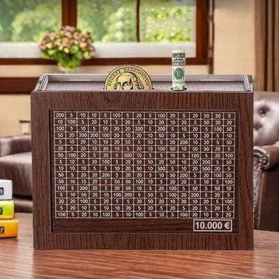 Wooden Money Box with Counter 1000/2000/3000/5000/10000 Euro Piggy Bank Coin Cash Container Kids Adults Money Saving Challenge Case Jar