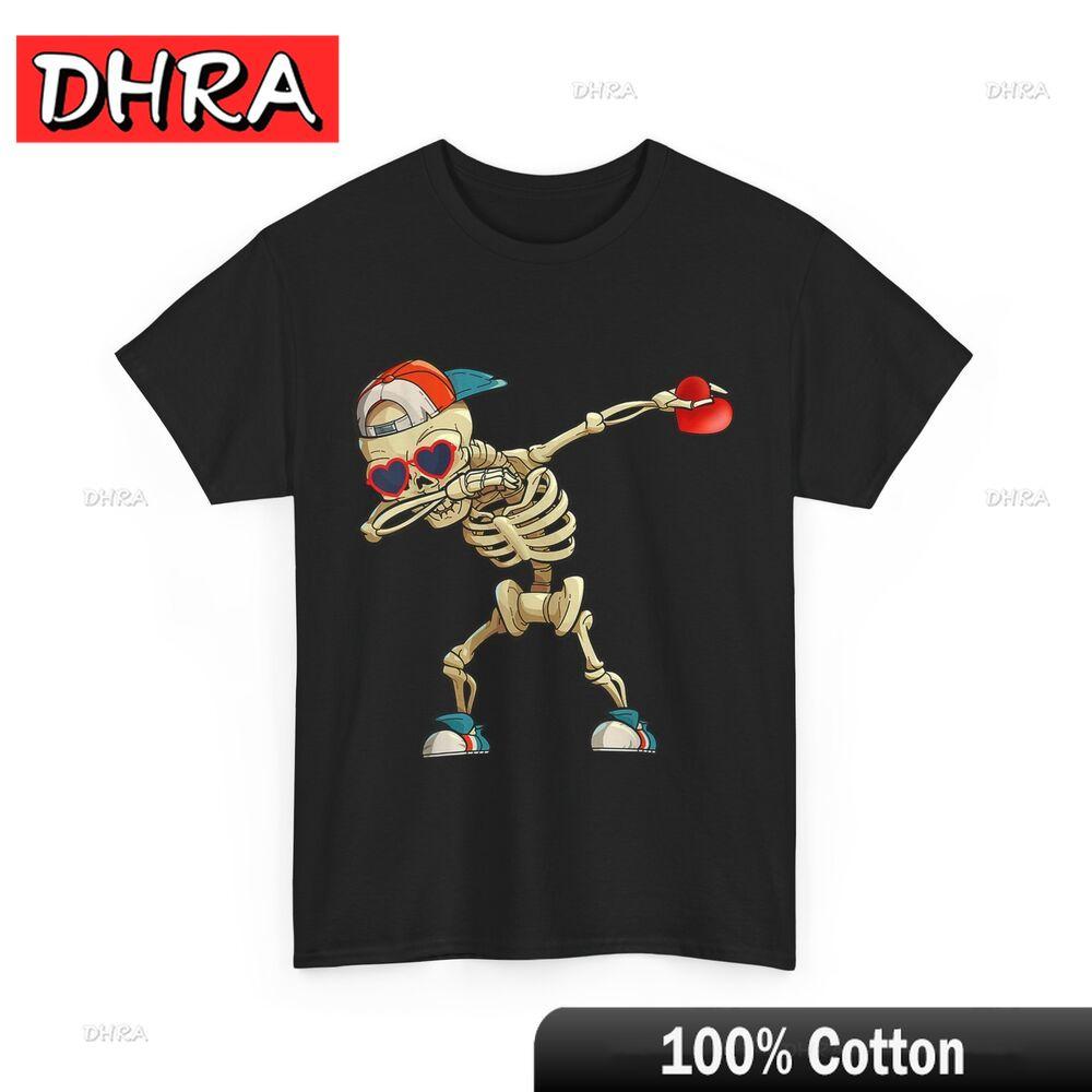 Cool Skeleton Dab T-Shirt Fun Cartoon Design with Heart Glasses Minimalist Bold Tshirts Unique Urban Simple Tee Shirt Trippy
