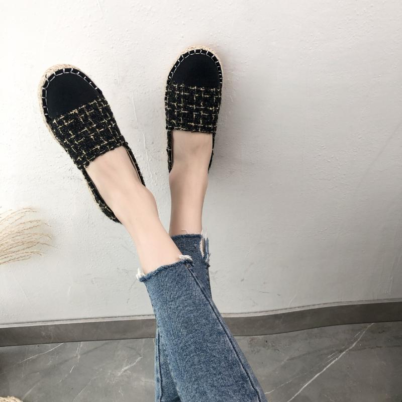 Fashion Women's Cloth Shoes Fashion Strip Plaid Tweed Straw Shoes Retro Flax Espadrilles Female Flats Slip-on Loafers Beach Casual Shoes