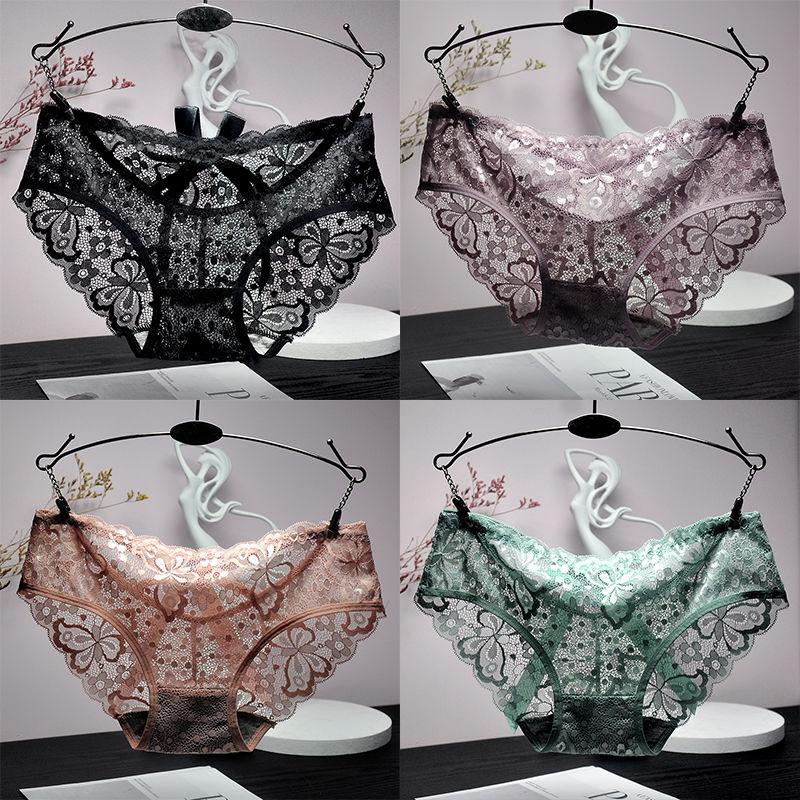 

4 шт. сексуальное нижнее белье перспективные кружевные женские трусики с цветочным принтом однотонные трусы женские трусы дышащее женское нижнее белье L чёрный/зелёный