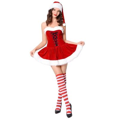 Halloweenský Vánoční Motiv Dospělý Kostým Červený Top bez Ramínek Vánoční Šaty Zajíček Párty Párty