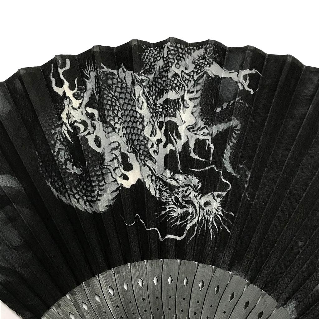 23cm Baumwoll-Faltfächer mit japanischem Wolkendrache Drachengott Baumwolle und Leinen Faltfächer Tasche 1299c Herren Hochwertiges Muster, Schwarz, Durchbrochen,