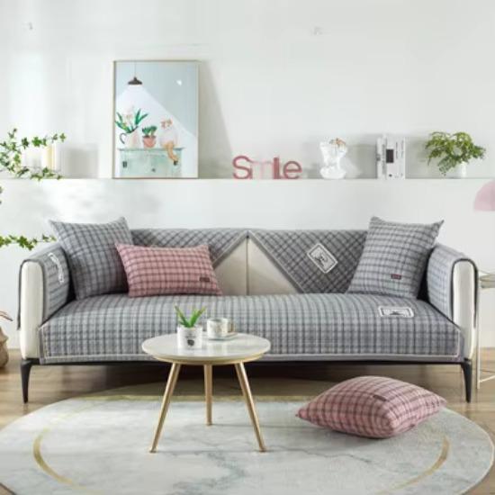 

Чехол для дивана, полотенце, винтажный, из чистого хлопка, клетчатый, многофункциональный, нескользящий, универсальный, для всех сезонов, подушка для дивана в форме буквы L 70x70cm 1pcs